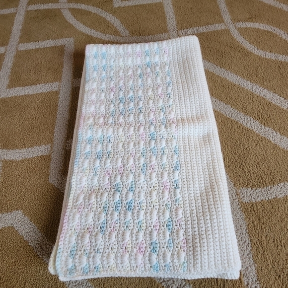 Handmade Afghan Baby Blanket Blue, Pink, Yellow - Picture 5 of 5
